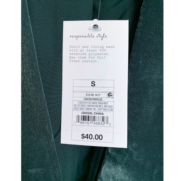 NWT a new day Women's Dark Green Velvet Blazer Jacket Size Small NEW - Picture 4 of 6